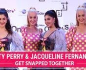 Katy Perry arrived in Mumbai recently. The singer was spotted at an event and seen posing with Jaqueline Fernandez. The Kick actress looked stunning in a dark dress with lavender feathery sleeves and nude pumps. The Firework singer was spotted in a pink polka-dotted dress with furry heels. Both looked like they were having fun as they got snapped by the paps.