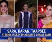 Jackky Bhagnani has hosted a bash at his residence in the city. Actress Sara Ali Khan also was amongst the guest invited for the party. She donned an ombre bandhej saree in the orange-pick combination. She paired it with bangles and a hand pouch. Karan Johar also attended the event dressed in a blue traditional ensemble. Among others, Taapsee Pannu also made an appearance in a traditional white lehenga with feather detailing.