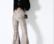 Growl power. The AKIRA Label Meow Mama High Waisted Printed Flare Pants are a stretch knit based pant complete with a high waist rise, elastic waistband, allover leopard print pattern, wide leg fit and flared hem. Pair with your favorite sleek bodysuit and chic ankle booties to complete the look. nn-90% polyester, 10% spandexn-Hand wash coldn-50” from waistline to hem, 35” inseam, 11” rise n(approx, measured from small)n-Importedn-Model is wearing size small nnProduct ID: 410007179040