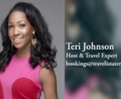 Teri Johnson is the creator, host, and executive producer of Travelista TV™, an online video network with a focus on travel, culture, lifestyle and entertainment.Known for her spontaneity, jovial personality and her ability to present travel and lifestyle advice and experiences to all demographics, she is recognized as a global travel expert.nnHer passion for adventure, storytelling and her multi-lingual talents has taken her to more than 50 countries where she has hunted with the Kuku-Yalan