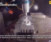 Air Turbine Spindles® 602XDT Autochange on FANUC RoboDrill at Governed 65,000 rpm - Milling 6061 Aluminum at 100”/min / 2540 mm/min - Micro 100™ 0.05 Ball Mill - 0.01