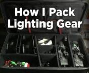 Today we look at how I pack video lighting gear for production.nBelow you will find links to cases and all the gear mentioned in the video.nnSee all of my other bag tours here:nhttps://www.youtube.com/playlist?list=PLLDSa83hU-bKRNzBtbvRrilZZI2bzabZPnnLIGHT CASESnnThe case I showed in the video isn&#39;t available anymore, but here are recommendations on similar cases:nnPhotoflex Transpac Single Kit Casenhttp://www.bhphotovideo.com/c/product/253512-REG/Photoflex_FV_SLBAG1KIT_Transpac_Single_Kit_Case.