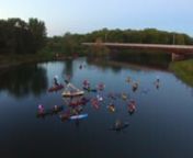 9/16/16: About 60-65 people embarked on a moonlit adventure Friday night on the lower Winooski River in brightly lit kayaks, canoes, and SUPs in the first annual River of Light, Harvest Moon Winooski Paddle. Friends of the Winooski River, a watershed protection group, organized this event which they plan to make annual. Their goal is to protect and restore the Winooski River and hope that events like this will get people to enjoy and preserve this 90 mile waterway. The flotilla put in at Heinebe