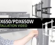 This easy-to-follow installation video will guide you through the steps required to safely mount your Kanto PDX650 Full Motion TV mount. For more details, check out: https://kantomounts.com/product/pdx650nnNeed more support? Contact us!nhttps://kantomounts.com/contact/nnTV Size: 37″ – 75″nMax Weight: 125 lb (57 kg)nSupports VESA: 200×100 – 600×400nExtends: 2″ – 21.8″ (5cm – 55.3cm)nnVisit our website for more great mounting solutions. nhttps://kantomounts.comnnFollow us!nTwitte