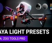 The Zoo Tools Pro Light Suite is a collection of lighting tools for Maya. It includes over 100 Light Presets, a HDRI Browser with images and more.Create and add your own presets and HDRI images too. Only *&#36;10 for a limited time. nn*The Light Suite comes with Zoo Tools Pro which is bundled with the Create 3d Characters site subscription.&#36;10 and you can cancel anytime ( no lock-in) and keep the tools and other downloads forever! nnPurchasenhttp://create3dcharacters.com/product/full-site-monthl