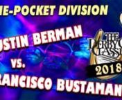 Busty played as good as it gets!nnFrancisco Bustamante def. Justin Bergman 3-0 Commentators: Mark Wilson, Nick VarnernnnWhat: The 2018 Derby City ClassicnWhere: Accu-Stats Arena at The Horseshoe Hotel and Casino, Elizabeth, INnWhen: January 19-27, 2018nnThe 20th Annual Derby City Classic - nine days of 4 disciplines: 9-ball, one-pocket, banks, and the Diamond Bigfoot 10-Ball Challenge.Players at the 2018 Derby City Classic include Shane Van Boening, Chris Melling, Corey Deuel, Joshua Fil