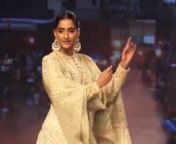 Sonam Kapoor adds drama and some Kathak moves as she walks the ramp wearing sindoor. The actress took over the runway in the most unconventional way as she waltzed with dramatic facial expressions and kathak dance moves. Sonam Kapoor looked resplendent with sindoor on her forehead. She wore an ensemble of Chikankari work and heavy embellishments with detailed designs for designer duo Abu Jani-Sandeep Khosla’s show. A small bindi, big earrings and flower garland on her hair finished her look fo