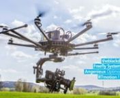 This is our RAWcopter. Capable of lifting zoom lenses like the Angenieux 28-76mm with FULL FIZ control. Focus, Iris and Zoom are adjustable with our RTmotion system. Range about 1 Kilometer! Flight time: around 10 Minutes. 8K Resolution. Perfectly stable thanks to our Freefly Movi Pro Gimbal.
