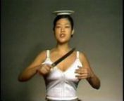 1998, 03:47 minute, SD video nIn Melons (At a Loss) (1998), a single-take video, Chang narrates a monologue about an imagined cultural ritual of being given a commemorative plate of her deceased aunt, who passed due to breast cancer. She simultaneously attempts to perform cutting, deseeding, and eating a cantaloupe that is held inside her long-line bra, all the while balancing a plate on her head. The melon appears to be uncannily synonymous with Chang’s breast. Chang takes a serrated knife to