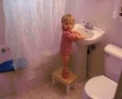 Megan went potty, washed her hands and now she is playing in the bathroom sink. It&#39;s about time she called it quits and got a diaper on. This is what happened when Mommy tried to tell her. Megan is 17 months old.