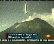 http://goodnews.ws/nnSi avvicina il 21 dicembre 2012 e in pieno territorio Maya eccoti il super UFO… Giovedì 26 ottobre 2012, un grandissimo Oggetto Volante non identificato (un chilometro di lunghezza e 200 metri di larghezza) si è tuffato nel cratere del Vulcano *Popocatépetl, in Messico. La notizia è documentata e trasmessa dall’emittente televisiva messicana Televisa. Gli scienziati intervistati non hanno ipotesi circa l’origine né tantomeno cosa possa essere. La Prof. Margarita R