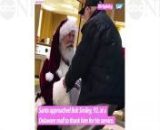 Santa spotted Bob Smiley, a WWII veteran, at the Concord Mall in Wilmington, Delaware, and got down on one knee to thank him for his service.