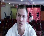 Sooners&#39; tight end Bauer Sharp speaks to the media on March 6, 2023.