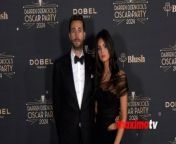 https://www.maximotv.com &#60;br/&#62;B-roll footage: Darren Dzienciol and Jacqueline Bazbaz on the red carpet at Darren Dzienciol&#39;s annual Oscar Party on Friday, March 8, 2024, at a private residence in Bel Air, California, USA. This video is only available for editorial use in all media and worldwide. To ensure compliance and proper licensing of this video, please contact us. ©MaximoTV