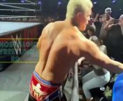 Cody Rhodes throws a beer in Dominik mysterio face at WWE Supershow