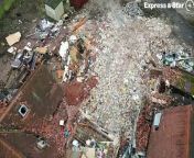 Aerial footage of the Horse &amp; Jockey pub, Walsall Wood, being demolished to make way for a Lidl supermarket.