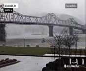 A tornado crossed the Ohio River at Madison, Indiana, on the afternoon of March 14, 2024, lofting debris into the sky while temporarily becoming a waterspout.