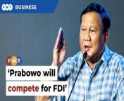 Indonesia’s likely new president, Prabowo Subianto, is expected to continue Joko Widodo’s policy of making it easy for foreigners to do business in the country.&#60;br/&#62;&#60;br/&#62;Read More: https://www.freemalaysiatoday.com/category/highlight/2024/03/15/prabowo-will-make-malaysia-work-hard-for-fdi/&#60;br/&#62;&#60;br/&#62;Free Malaysia Today is an independent, bi-lingual news portal with a focus on Malaysian current affairs.&#60;br/&#62;&#60;br/&#62;Subscribe to our channel - http://bit.ly/2Qo08ry&#60;br/&#62;------------------------------------------------------------------------------------------------------------------------------------------------------&#60;br/&#62;Check us out at https://www.freemalaysiatoday.com&#60;br/&#62;Follow FMT on Facebook: https://bit.ly/49JJoo5&#60;br/&#62;Follow FMT on Dailymotion: https://bit.ly/2WGITHM&#60;br/&#62;Follow FMT on X: https://bit.ly/48zARSW &#60;br/&#62;Follow FMT on Instagram: https://bit.ly/48Cq76h&#60;br/&#62;Follow FMT on TikTok : https://bit.ly/3uKuQFp&#60;br/&#62;Follow FMT Berita on TikTok: https://bit.ly/48vpnQG &#60;br/&#62;Follow FMT Telegram - https://bit.ly/42VyzMX&#60;br/&#62;Follow FMT LinkedIn - https://bit.ly/42YytEb&#60;br/&#62;Follow FMT Lifestyle on Instagram: https://bit.ly/42WrsUj&#60;br/&#62;Follow FMT on WhatsApp: https://bit.ly/49GMbxW &#60;br/&#62;------------------------------------------------------------------------------------------------------------------------------------------------------&#60;br/&#62;Download FMT News App:&#60;br/&#62;Google Play – http://bit.ly/2YSuV46&#60;br/&#62;App Store – https://apple.co/2HNH7gZ&#60;br/&#62;Huawei AppGallery - https://bit.ly/2D2OpNP&#60;br/&#62;&#60;br/&#62;#FMTBusiness #PrabowoSubianto #FDI #IndonesiaElection