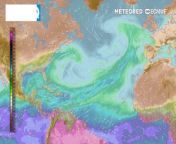 Precipitable water showing weather fronts over the Atlantic