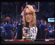 ESPN television commentator Doris Burke messes up her lines on camera before Game 3 of the Western Conference finals between the Oklahoma City Thunder and Dallas Mavericks in the NBA playoffs.