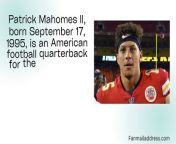 Patrick Mahomes II Fan Mail Address&#60;br/&#62;&#60;br/&#62;Link: https://fanmailaddress.com/patrick-mahomes-fan-mail-address/&#60;br/&#62;&#60;br/&#62;Welcome to our platform dedicated to the phenomenal Patrick Mahomes II! Looking to connect with the NFL superstar and show your support? You&#39;re in the right place! We&#39;ve gathered essential details, including Patrick&#39;s official fan mail address. Send your messages, letters, and well-wishes directly to Patrick and join our community of passionate fans. Subscribe now and start expressing your admiration for Patrick Mahomes II today!