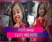 Jyoti Amge, world’s shortest woman, casts her vote at a polling booth in Nagpur, Maharashtra on April 19. Voting for India National Elections 2024 began on April 19. Amge urged people to cast their vote in the Lok Sabha polls, calling it a ‘duty’. Voting for the first phase of Lok Sabha Elections 2024 began on April 19.&#60;br/&#62;