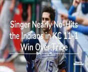 Royals rookie Brady Singer took a no-hitter into the 8th inning before Austin Hedges broke it up with two outs. Nevertheless, the Royals beat up the Indians 11-1 for their third straight win over the Tribe at Progressive Field