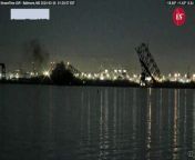 A major US bridge has collapsed after being struck by a ship, reportedly sending people and vehicles plunging into the river below.The ship struck the Francis Scott Key Bridge in Baltimore around 1.30am on Tuesday morning.Dramatic footage of the incident shows the boat catching fire before sinking, sending multiple vehicles into the water beneath the bridge. Within 30 seconds a large section of the bridge was destroyed.The Baltimore mayor said emergency personnel were on scene and rescue efforts were underway.Chief Kevin Cartwright, director of communications for the Baltimore City Fire Department, told the BBC the bridge had been struck by &#92;
