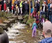 Crowds turned out to watch hundreds upon hundreds of rubber ducks bob down Porter Brook River in Sheffield today (April 1) for the Friends of the Porter Valley Park Duck Race. The stream of bathtub quackers practically formed a yellow ribbon as they arrived at the finish line. Watch this clip to see the first one to brave the &#39;waterfall&#39; and cross the finish line before over a thousand like it make their arrival.