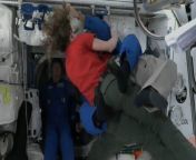 Astronauts hugged after arriving at the space station on a SpaceX capsule.Source: Nasa
