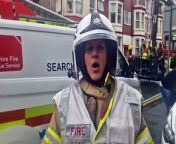 Reporter Richard Hunt speaks to a fire officer at the scene of a huge blaze in Havelock Street, Blackpool. Police have now confirmed the premises was being used as a suspected cannabis farm