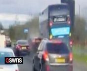 Shocking dash-cam footage shows the moment a double decker ploughed into a car after an impatient driver pulled out into a bus lane while queuing in busy traffic.&#60;br/&#62;&#60;br/&#62;Three people had a lucky escape after the bus smashed into the dark-coloured BMW, which then careered into three other cars in Small Heath, Birmingham. &#60;br/&#62;&#60;br/&#62;Emergency services were called to the busy dual carriageway following the collision at around 3.40pm on Wednesday (13/3). &#60;br/&#62;&#60;br/&#62;A woman, a teenage girl and a boy were treated at the scene by paramedics but incredibly avoided serious injury. There were no other reports of anyone being hurt.&#60;br/&#62;&#60;br/&#62;Heart-stopping video showing the bus crash has been viewed thousands of times after being obtained by the Birmz Is Grime blog. &#60;br/&#62;&#60;br/&#62;Web users questioned who was in the wrong - with many pointing the blame at the BMW driver but others saying the bus appeared to be going too fast. &#60;br/&#62;&#60;br/&#62;One social media user said: &#92;