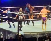 Kevin owens &amp; Becky lynch hits a stunner on Nia jax &amp; Grayson waller on WWE Road to Wrestlemania
