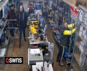 Shocking CCTV footage shows three ‘brazen’ thieves using cable cutters to steal £1,500 worth of power tools from a 112-year-old family business.&#60;br/&#62;&#60;br/&#62;The middle-aged suspects broke through chains at Mackays of Cambridge and stuffed six pieces of the expensive equipment into their coats before walking away.&#60;br/&#62;&#60;br/&#62;They seemed completely undeterred by the 35 CCTV cameras in the store - and one of the men even looked straight into a lens before taking part in the theft.&#60;br/&#62;&#60;br/&#62;Neil Mackay, 68, co-owner of the business, has shared the footage in the hope of shaming the men, who broke into his shop on March 1.&#60;br/&#62;&#60;br/&#62;He said: “It’s absolutely horrifying when you see how brazen they were. &#60;br/&#62;&#60;br/&#62;“They clearly came in with a shopping list, and they knew exactly what tools they were aiming for – they went for the top brands.&#60;br/&#62;&#60;br/&#62;“We had everything cabled down, chained down, so these guys came in armed with cutters. &#60;br/&#62;&#60;br/&#62;&#92;