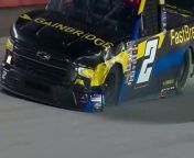 Nick Sanchez and Stewart Friesen come together as they battle late in the Truck Series race at Bristol Motor Speedway.