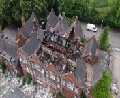 This aerial footage reveals the scale of the damage caused to a derelict former school in the Black Country after a major blaze ripped through it in July 2020.&#60;br/&#62;The fire at the former Sir Gilbert Claughton School, off Blowers Green Road in Dudley, is believed to have been caused by an arson attack.&#60;br/&#62;Around 80 per cent of the roof of the former Victorian school, most recently known as the Claughton Centre, collapsed to the ground.