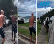 Police are still searching for a car thief who allegedly stole a man&#39;s SUV from Duranbah Beach, near Tweed Heads, while the man was surfing, using keys taken from a cut-open surf lock.&#60;br/&#62;