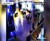 Surveillance video from the Library Riot bar in Lake Charles, Louisiana, shows the terrifying moment that an EF-2 tornado blew down the front wall.
