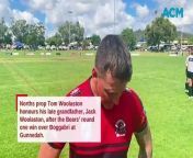 Tom Woolaston remembers his late grandfather, the great Jack Woolaston after Norths&#39; round one defeat of Boggabri at Kitchener Park in Gunnedah, Australia, on April 6, 2024.