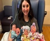 A woman gave birth to 70-million-to-one quads - who are two sets of identical twins.&#60;br/&#62;&#60;br/&#62;Hannah Carmack, 29, and her husband, Michael, 33, found out they were expecting in September 2022.&#60;br/&#62;&#60;br/&#62;They were shocked when the sonographer revealed they were having quadruplets at their first scan the next month.&#60;br/&#62;&#60;br/&#62;Hannah and Michael then found out that the quads were two sets of twins - at one in 70 million odds.&#60;br/&#62;&#60;br/&#62;Hannah gave birth at 27 weeks to Evelyn, 2lbs 11oz, David, 2lbs 40z, Daniel 2lbs 4oz, and Adeline 1lbs 10oz, via a planned c-section on March 14, 2023.&#60;br/&#62;&#60;br/&#62;The quads were all home in Gadsden, Alabama, USA, 96 days later - and are said to be &#92;