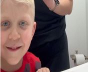 One day, this mischievous little boy found himself in a daring situation when his mom playfully challenged him with the &#39;bad word bathroom challenge.&#39;&#60;br/&#62;&#60;br/&#62;With a twinkle in her eye, she told her son he could say any bad word he wanted while she stepped away, shutting the door behind her.&#60;br/&#62;&#60;br/&#62;As the camera rolled, his innocent yet mischievous performance unfolded.&#60;br/&#62;&#60;br/&#62;Instead of opting for traditional profanity, the clever young boy seized the opportunity to sing a medley of absurd and inventive curse words.&#60;br/&#62;Location: Miami, United States&#60;br/&#62;WooGlobe Ref : WGA413588&#60;br/&#62;For licensing and to use this video, please email licensing@wooglobe.com