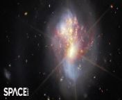 The James Webb Space Telescope&#39;s Near-Infrared and Mid-Infrared instruments (NIRCam &amp; MIRI) have delivered imagery of interacting galaxies IC 1623, located 270 million light-years from Earth. &#60;br/&#62;&#60;br/&#62;Credit: Space.com &#124; footage courtesy:ESA/Webb, NASA &amp; CSA, L. Armus &amp; A. Evans, N. Bartmann &#124; edited by Steve Spaleta&#60;br/&#62;&#60;br/&#62;Music: Letting Go of the Day by Hanna Lindgren / courtesy of Epidemic Sound